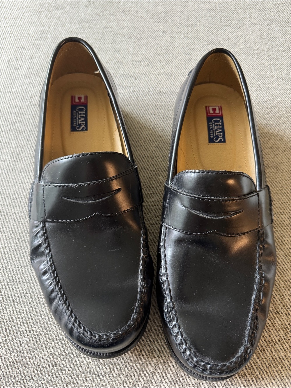 Chaps Black Leather Penny Loafers for Men